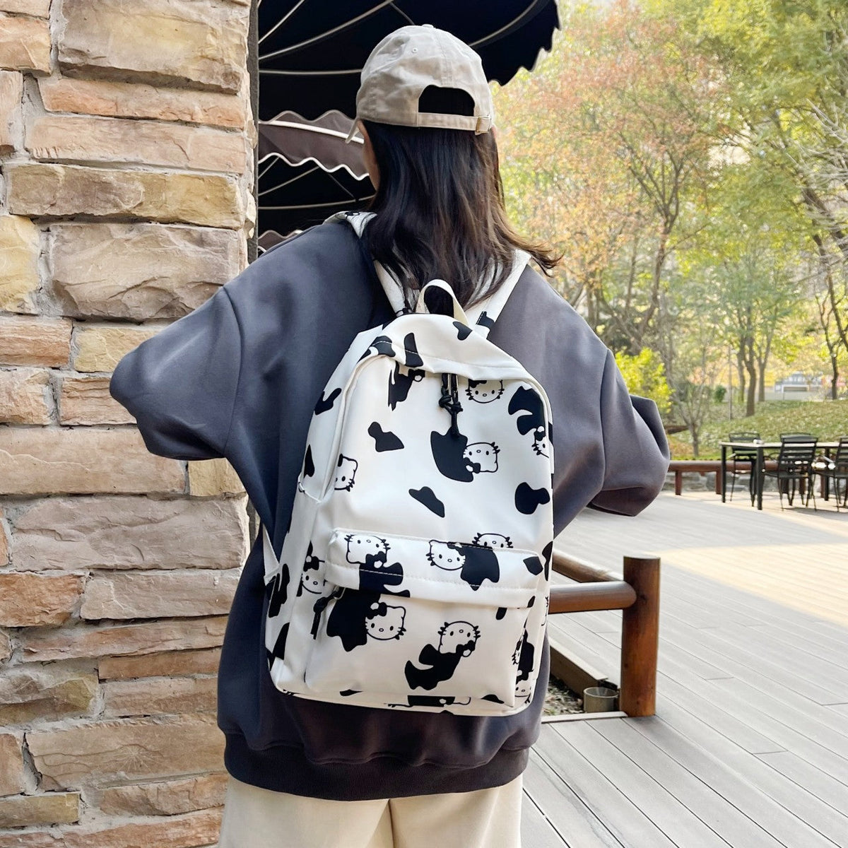 Cartoon Character Print Backpack LoungeYard — product view 2
