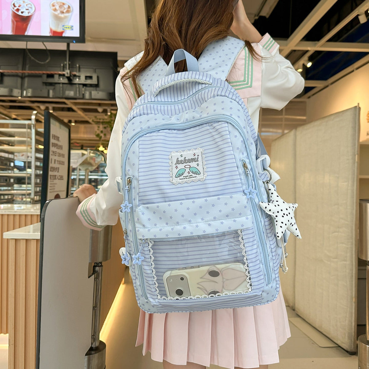 Cute Star-Patterned School Backpack LoungeYard — product view 2