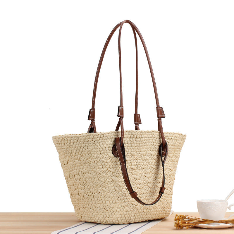 Braided Beach Bag with Elegant Leather Handles LoungeYard — product view 2