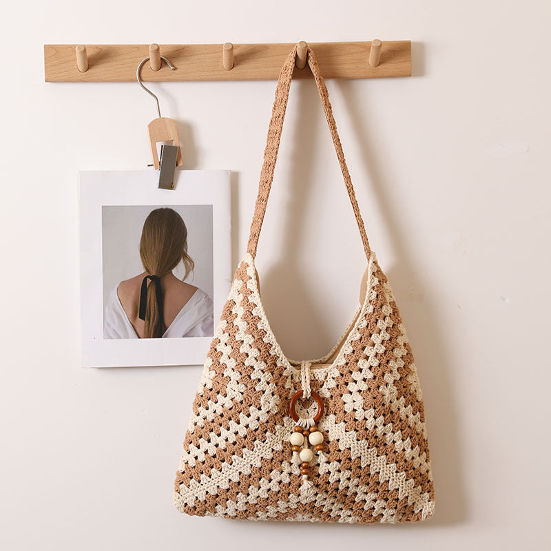 Handmade macrame shoulder bag with playful pendant LoungeYard — product view 7