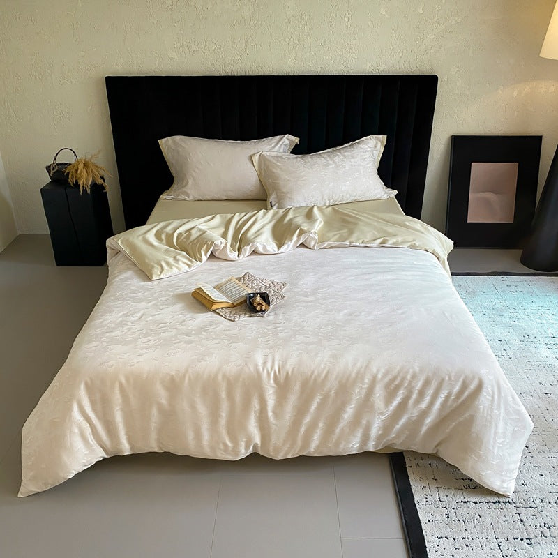 Luxurious satin bedding set with subtle floral jacquard — product view 5