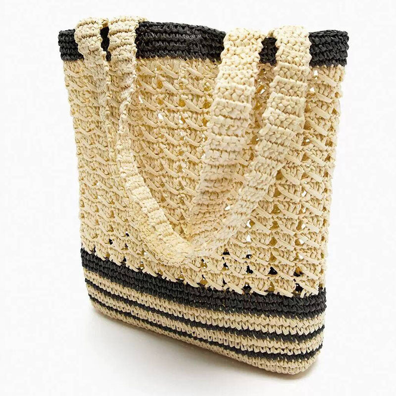 Handcrafted basket bag with modern striped design LoungeYard — product view 2