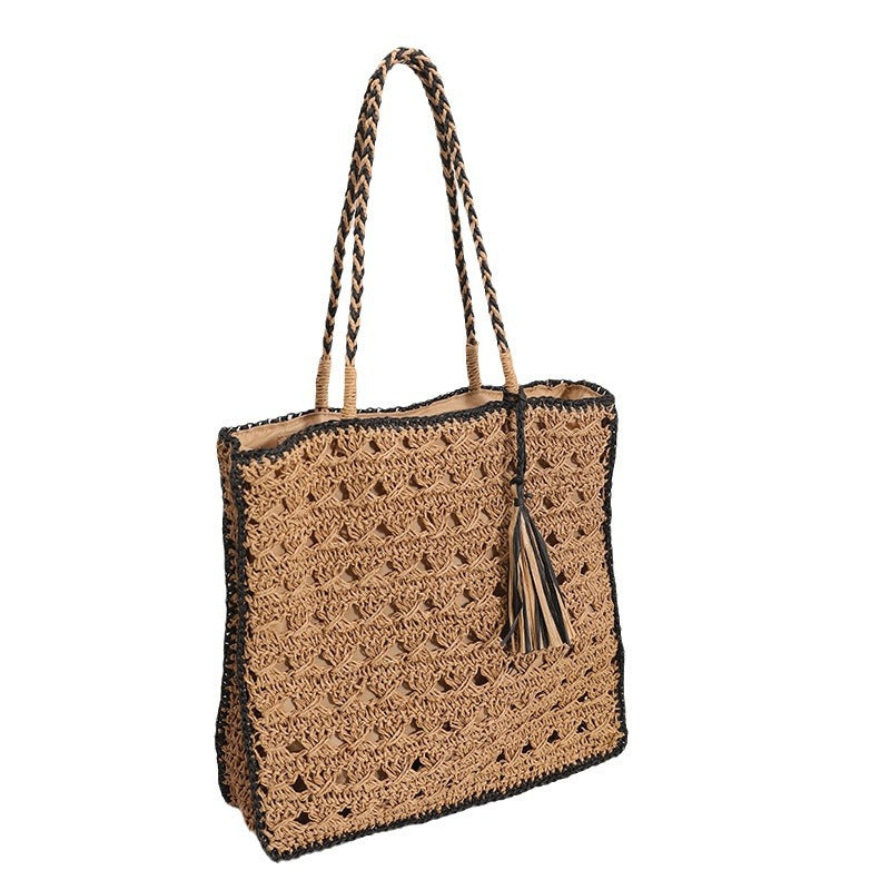 Handmade Macrame Tote Bag with Elegant Tassel LoungeYard — product view 5