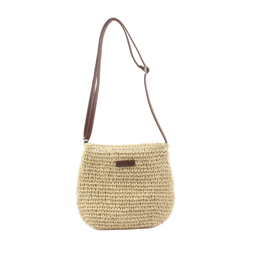 Shoulder bag made of handwoven natural material with adjustable shoulder strap LoungeYard — product view 6