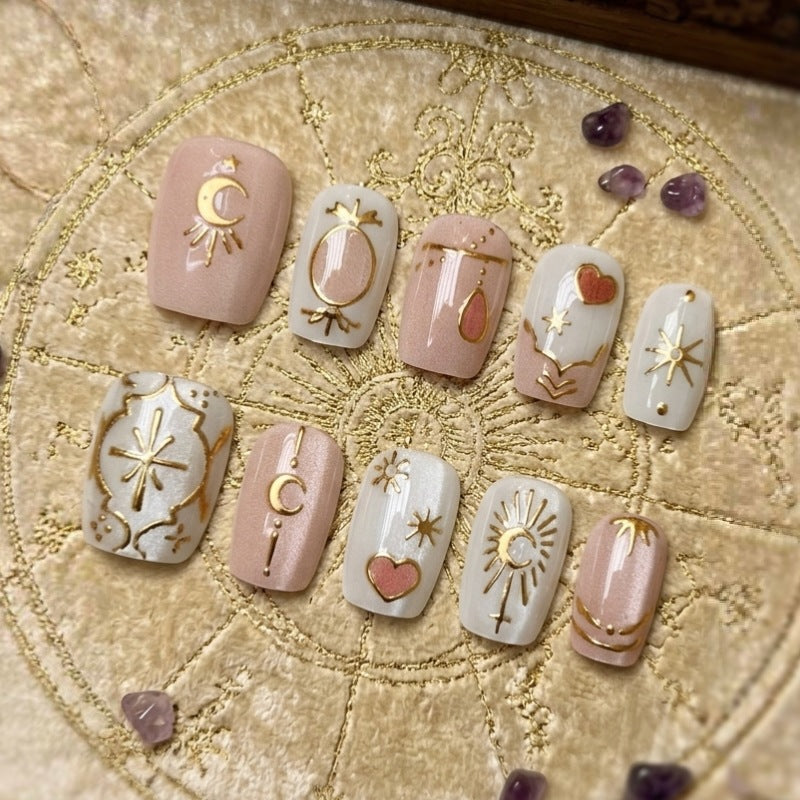 Artistic Press-On Nails Set with Celestial Designs — product view 2
