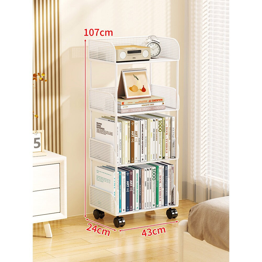 Narrow Mesh Mobile Bookcase with Deep Wire Baskets and Locking Swivel Casters — product view 4