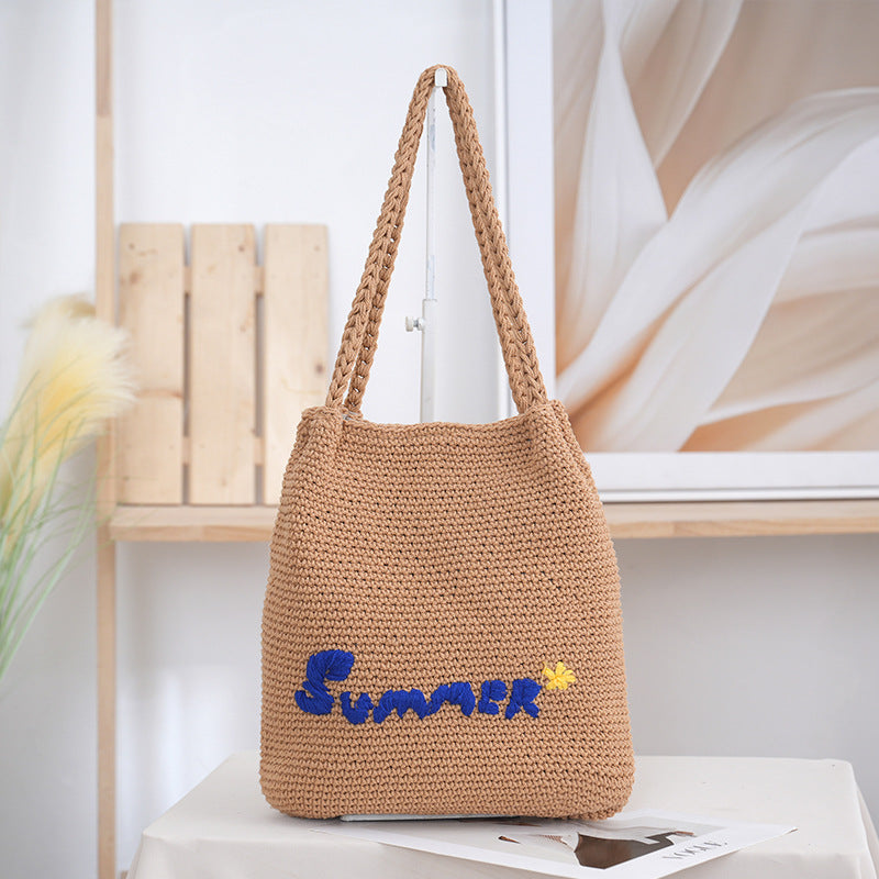 Handcrafted straw bag with summer motif LoungeYard — product view 6