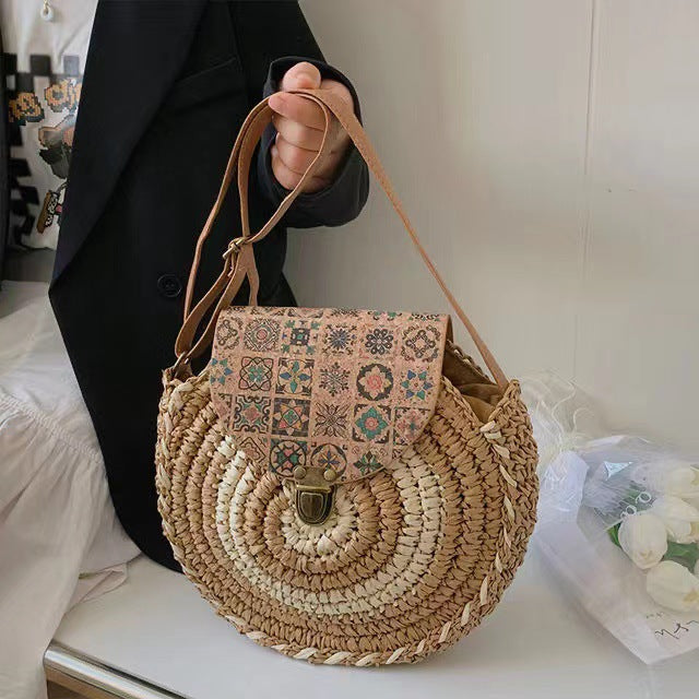 Round Bast Bag with Adjustable Leather Strap LoungeYard — product view 2