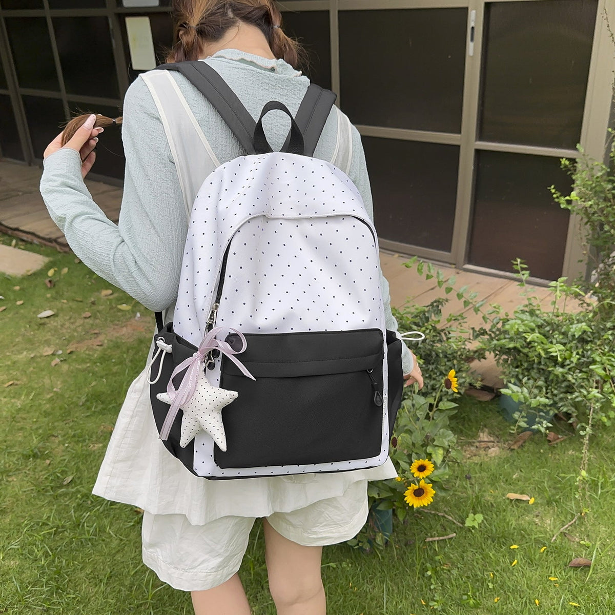Polka Dot and Solid Color Backpack LoungeYard — product view 3