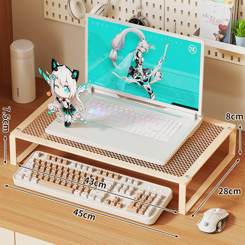 Elevated Mesh Laptop and Monitor Stand with Ventilated Metal Grid Surface and Under-Keyboard Storage — product view 2