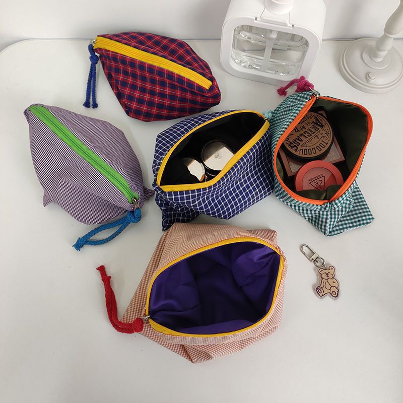 Checked Cotton Zip Pouch with Tassel Accent LoungeYard — product view 3