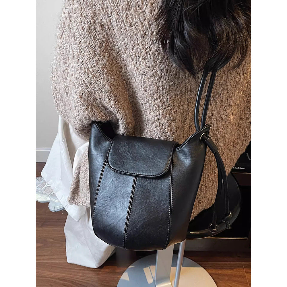 Vintage-Inspired Leather Drawstring Bucket Bag LoungeYard — product view 5