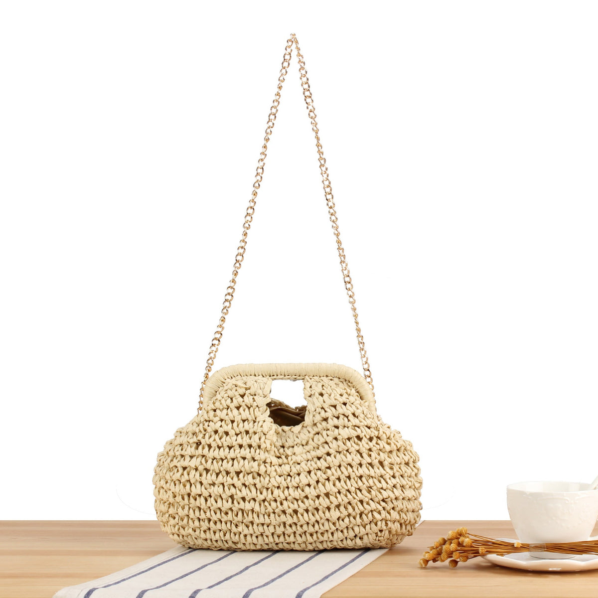 Handmade macrame bag with chain shoulder strap LoungeYard — product view 6