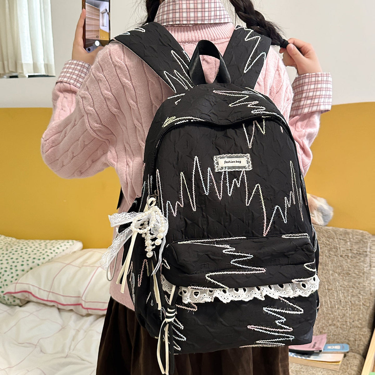 Embroidered Fashion Backpack LoungeYard — product view 3