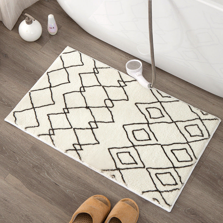 Soft high-pile bath mat rug with Berber-inspired diamond pattern LoungeYard — product view 3