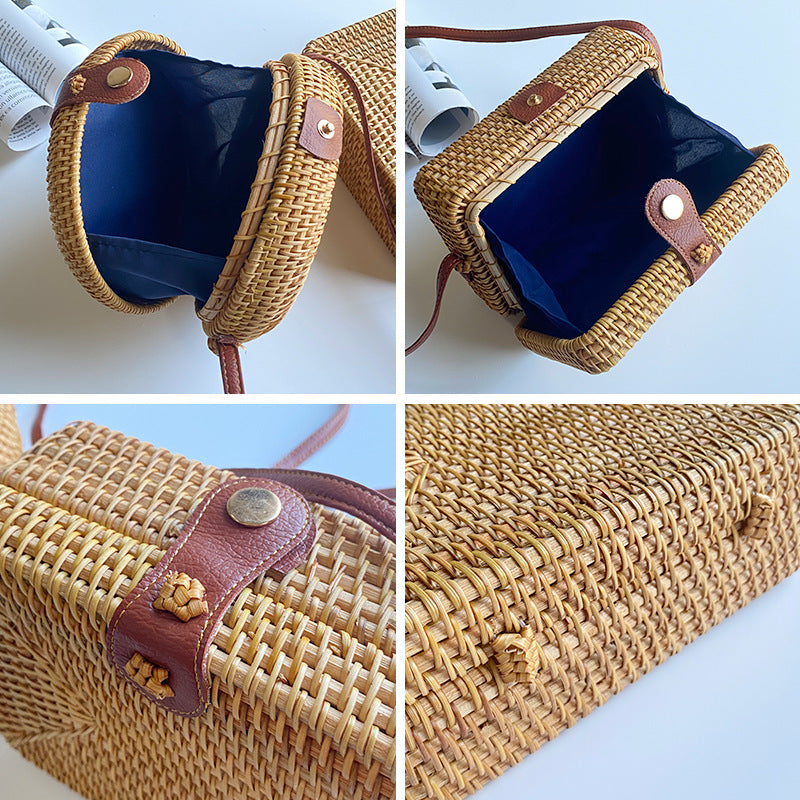 Women's round basket bag with unique ceramic detail LoungeYard — product view 2