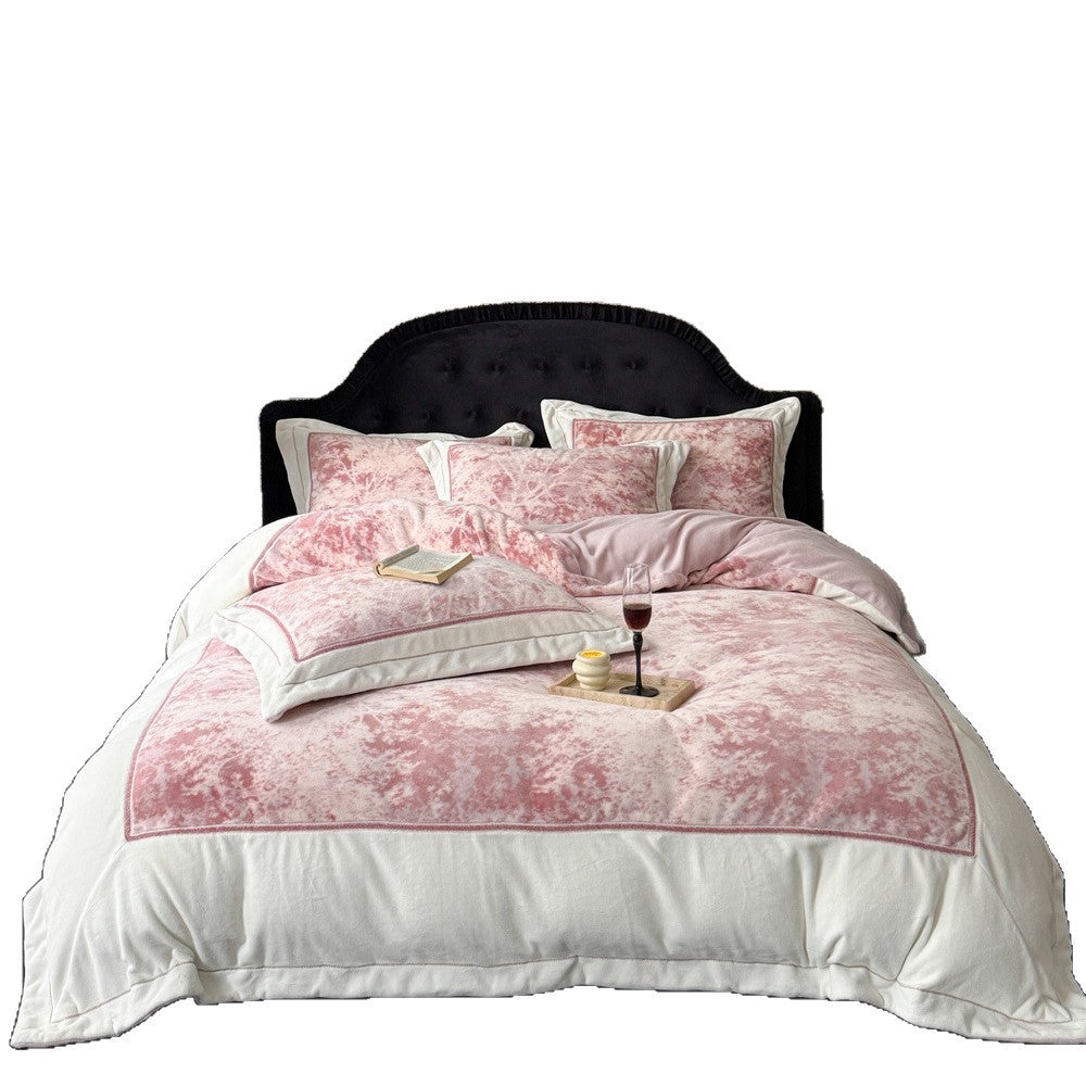 Luxurious velvet bedding set with floral texture and quilted edge — product view 5