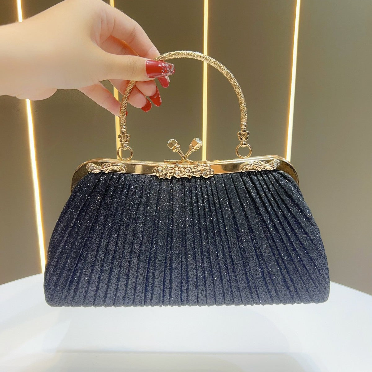 Pleated Glam Evening Handbag — product view 6