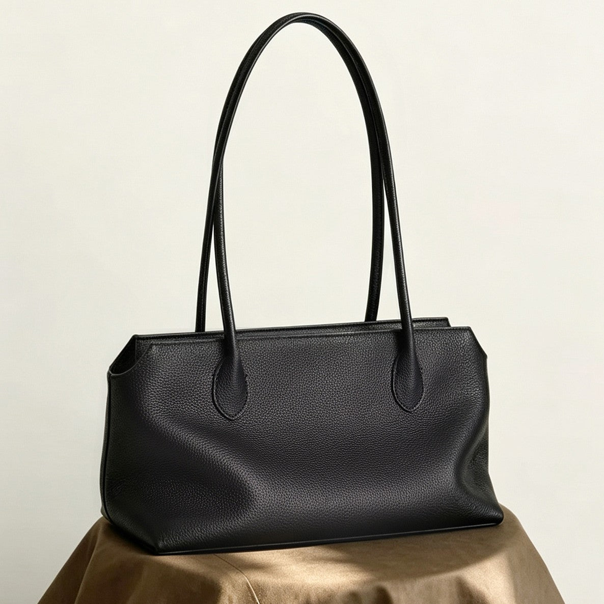 Slim Rectangular Pebbled Tote with Extended Shoulder Straps — product view 2