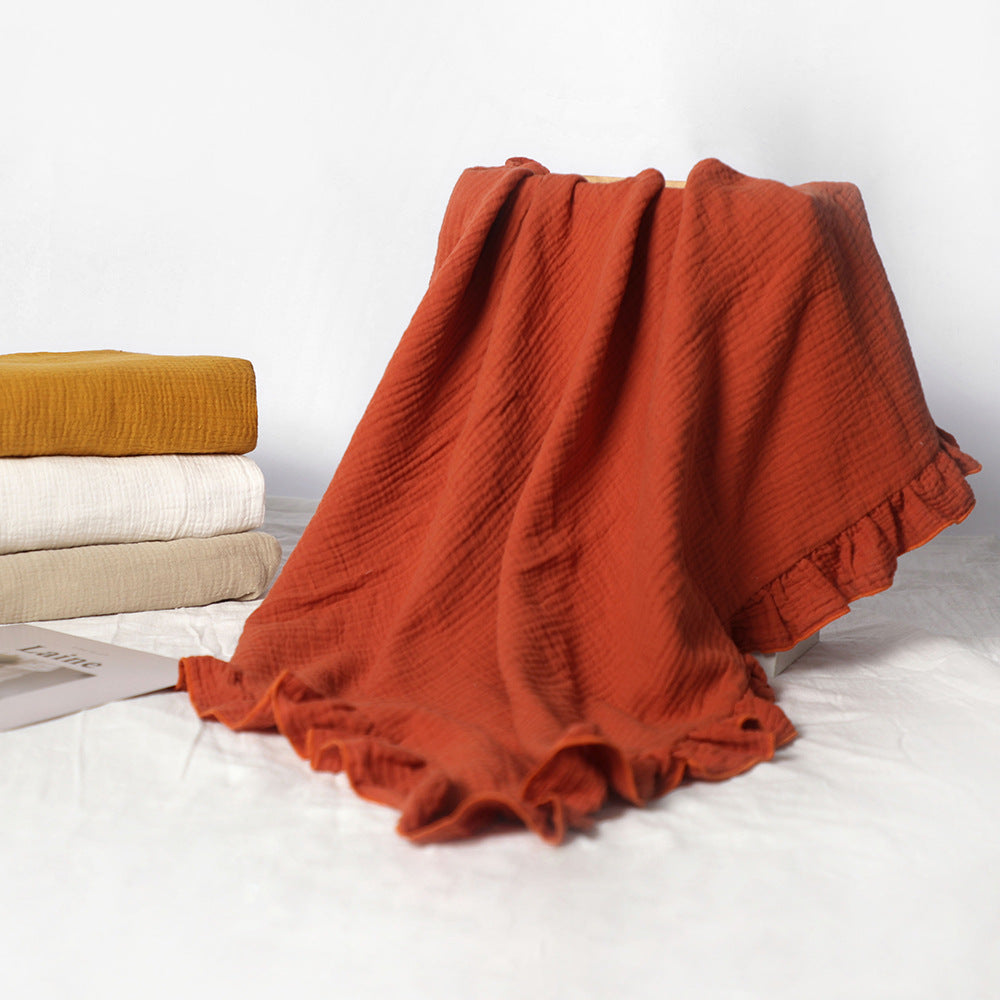 Soft Muslin Blanket with Ruffled Edges LoungeYard — product view 2