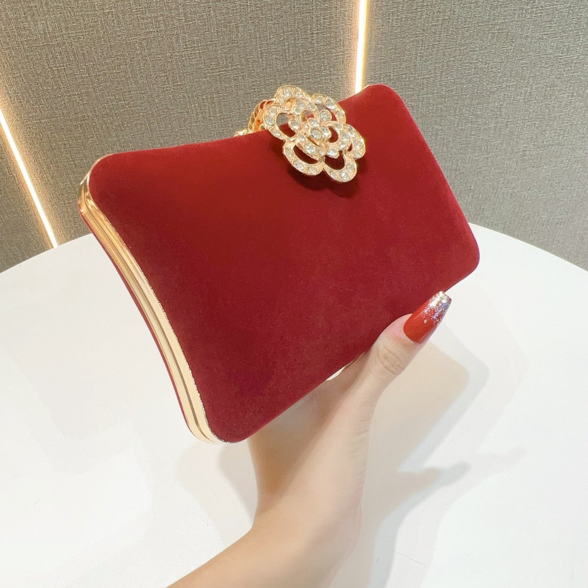 Elegant Floral Brooch Evening Clutch — product view 2