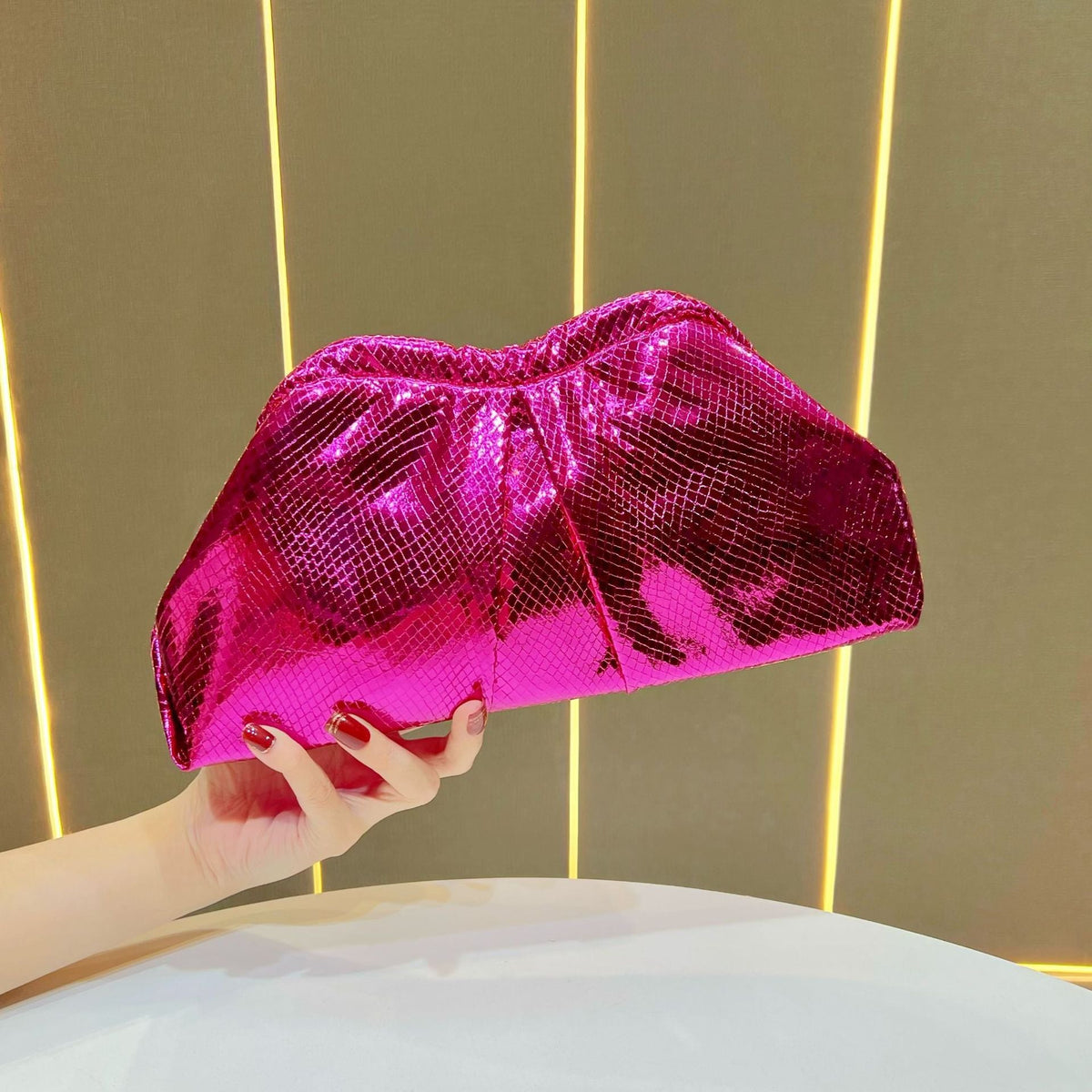 Metallic Gathered Clutch — product view 7