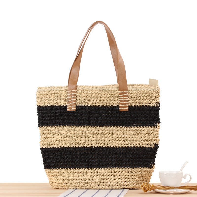 Braided shopping bag with elegant leather handles LoungeYard — product view 4