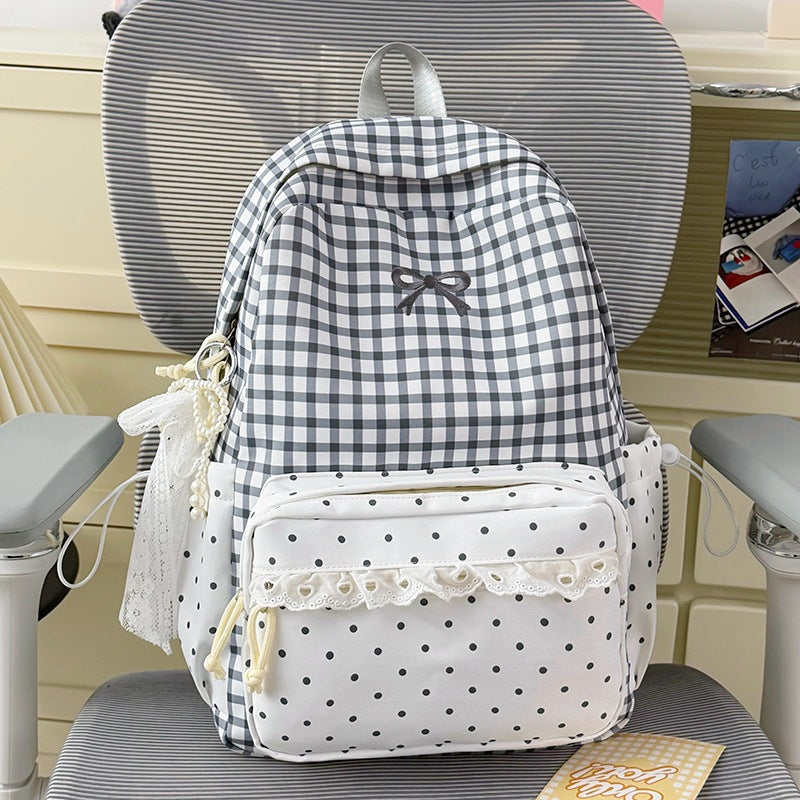 Playful Gingham Print School Backpack LoungeYard — product view 7
