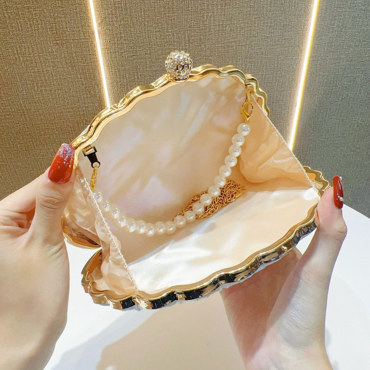 Pearl-Accented Pleated Evening Clutch — product view 3