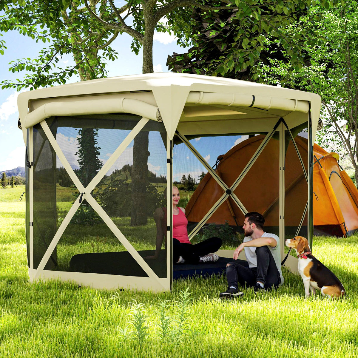 11' x 11' Pop Up Gazebo Screen Tent with UPF30+ Removable Roof Cover, Beige — product view 4