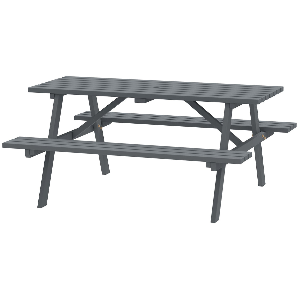 150 cm 6 Seater Wooden Picnic Table Bench with Parasol Hole, Grey — product view 2