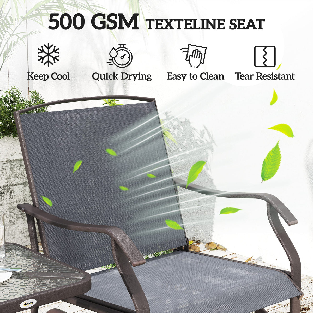 3 Piece Outdoor Glider Chair with Coffee Table Bistro Set, Gray — product view 7