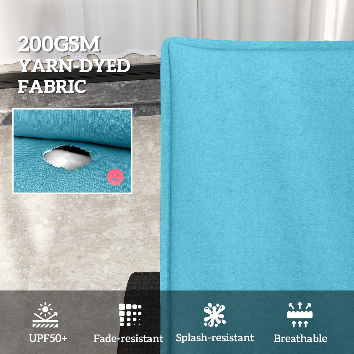 2-Piece Outdoor Lounge Chair Cushions, 76" x 23", Light Blue — product view 6