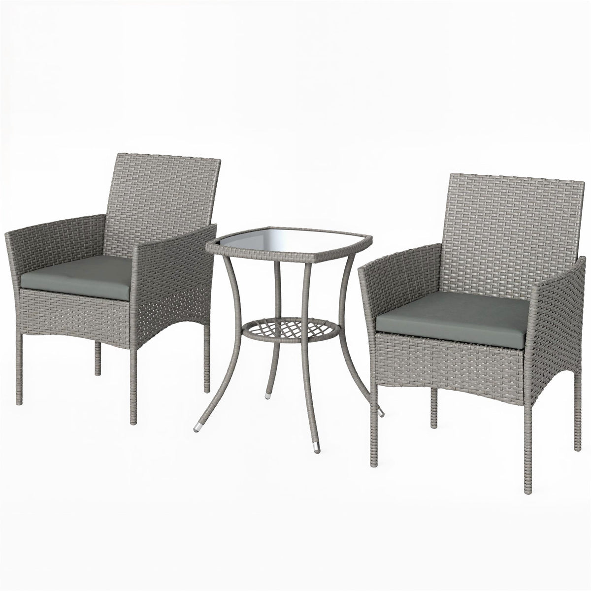 3-Piece PE Rattan Bistro Set with Glass-Top Table & Cushions, Dark Grey — product view 2