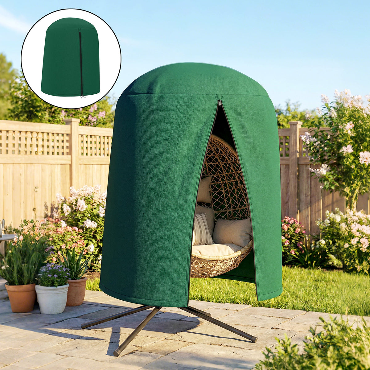 Hanging Egg Chair Cover with Zipper, 420D Oxford for 128 x 190H cm Stand, Green — product view 4