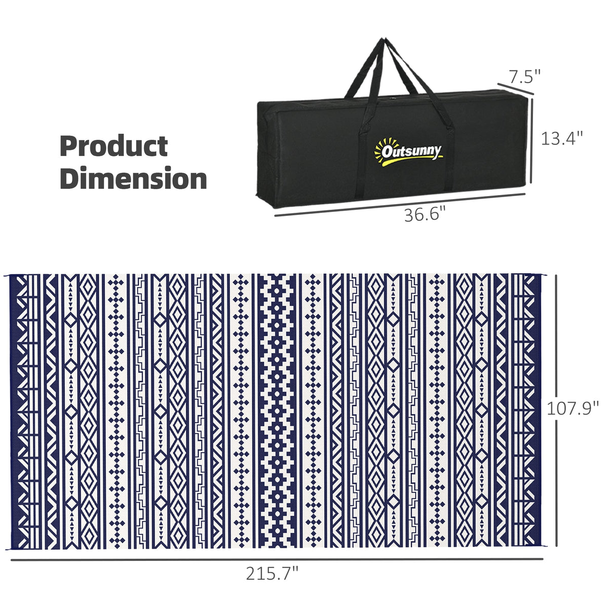 9' x 18' Reversible Outdoor Rug, Blue White Geometric — product view 5