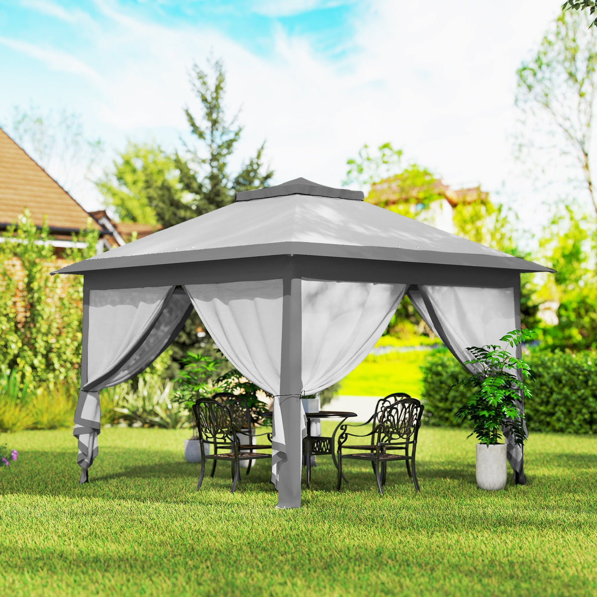11' x 11' Pop Up Canopy with Double Roof and Mesh Sidewalls, Light Grey — product view 4