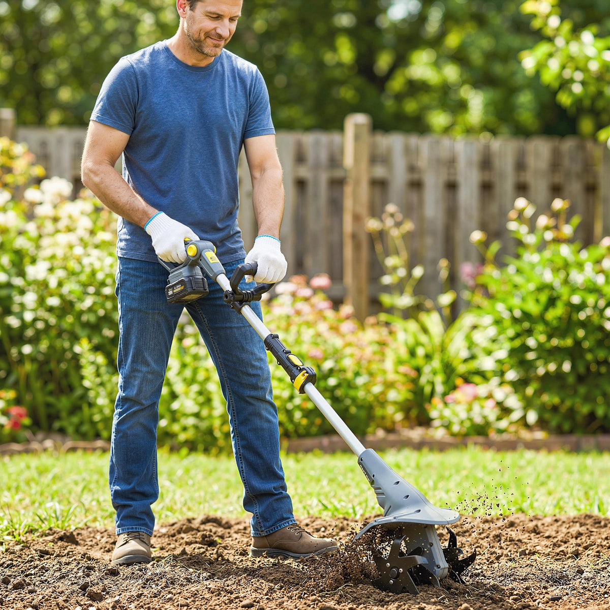 18V Cordless Tiller with 2 Batteries and Charger — product view 4