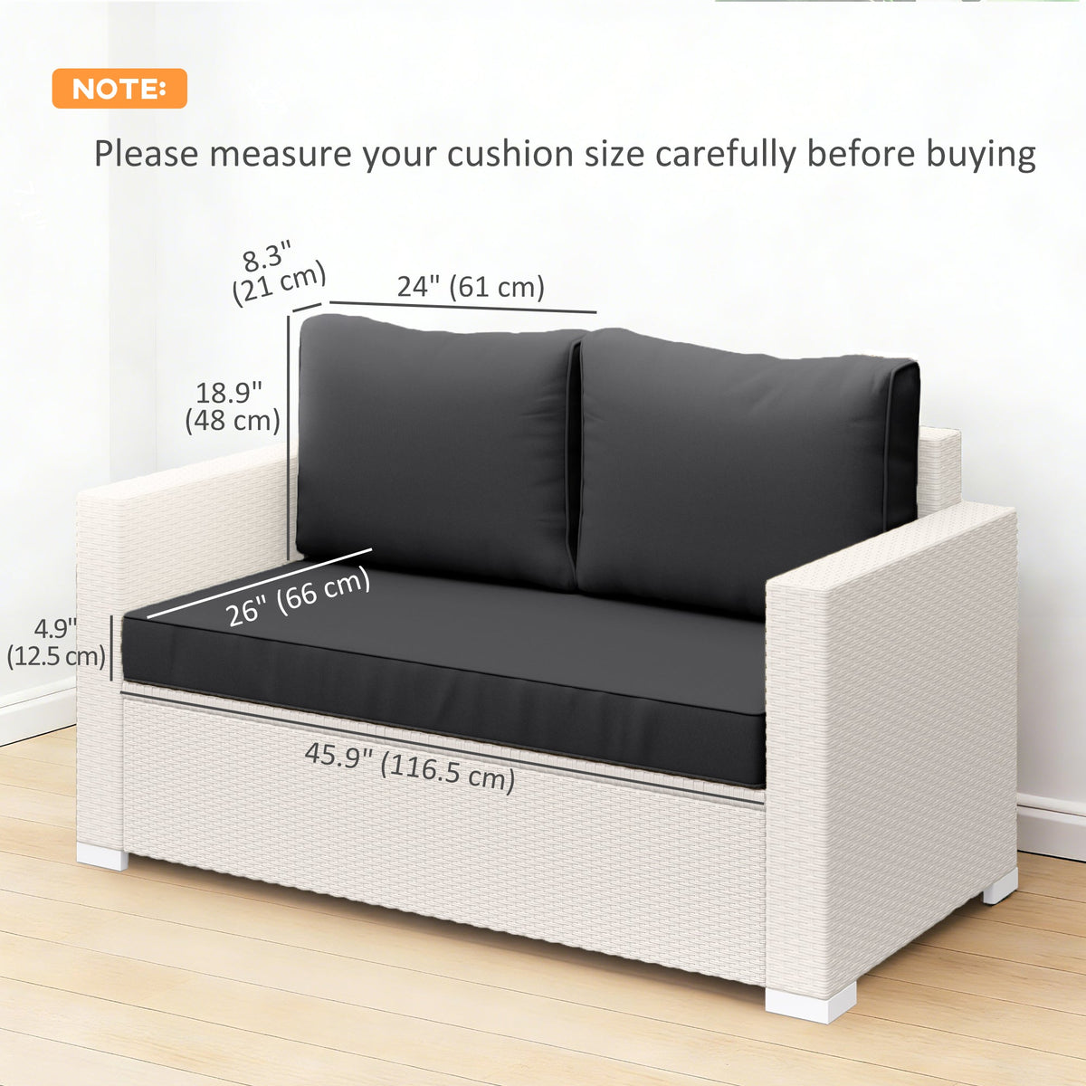 2 Seater Outdoor Seat Cushions with Backrest, Black — product view 5