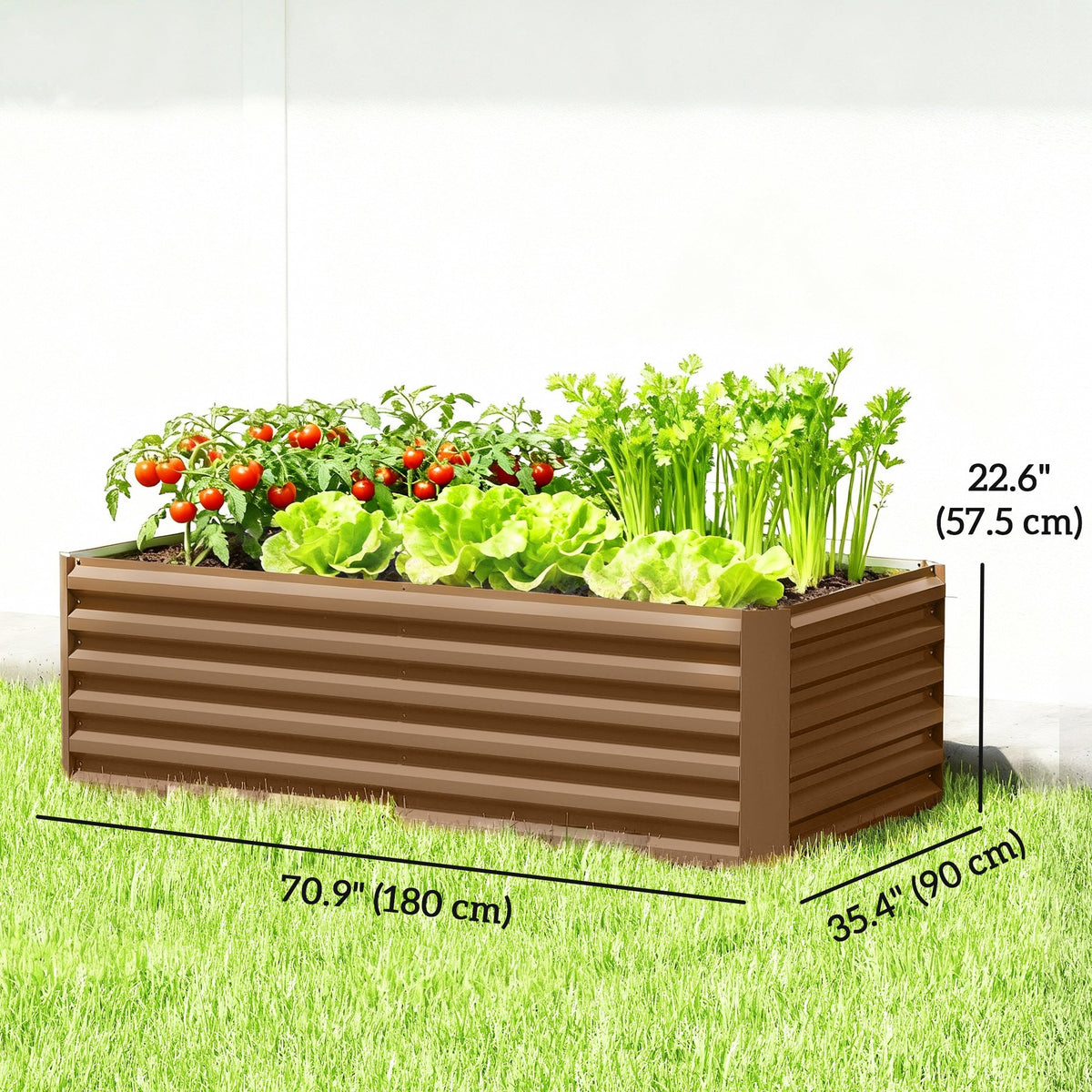 6' x 3' x 2' Galvanized Raised Garden Bed for Vegetables, Brown — product view 5