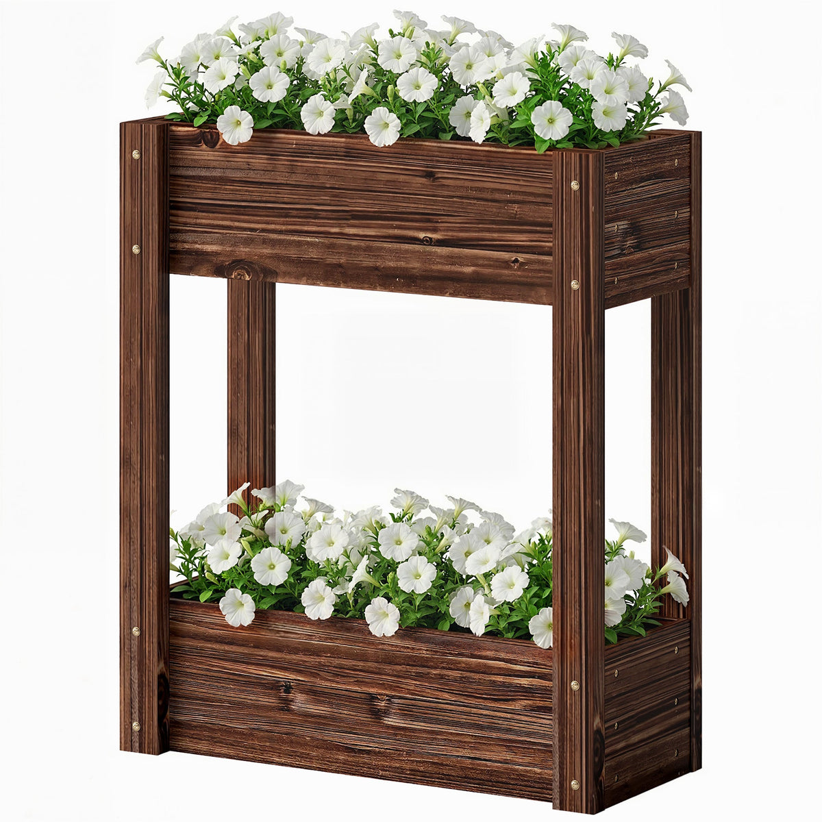 2-Tier Wooden Raised Planter with Liner, 60 x 25 x 70 cm — product view 2