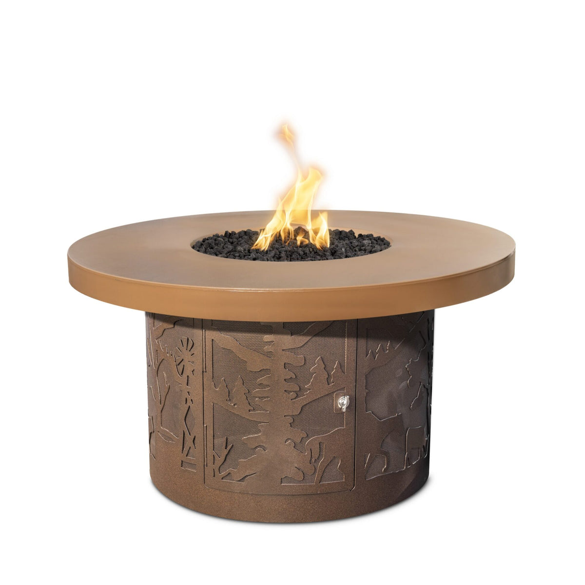 The Outdoor Plus - Round Outback Fire Pit - Cattle Ranch Design - Concrete Top &amp; Powder Coated Base