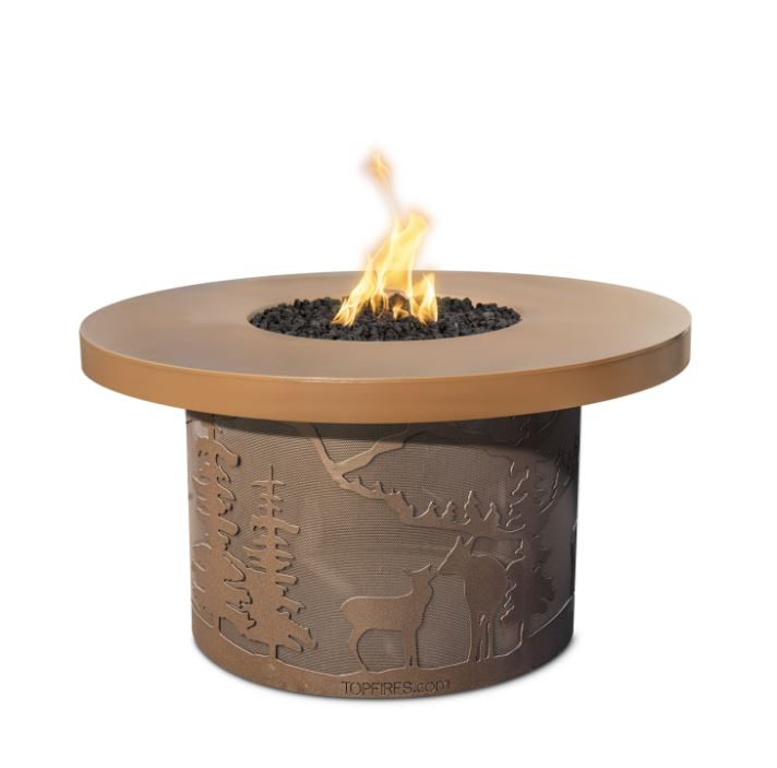 The Outdoor Plus - Round Outback Fire Pit - Deer Country Design - Concrete Top &amp; Powder Coated Base