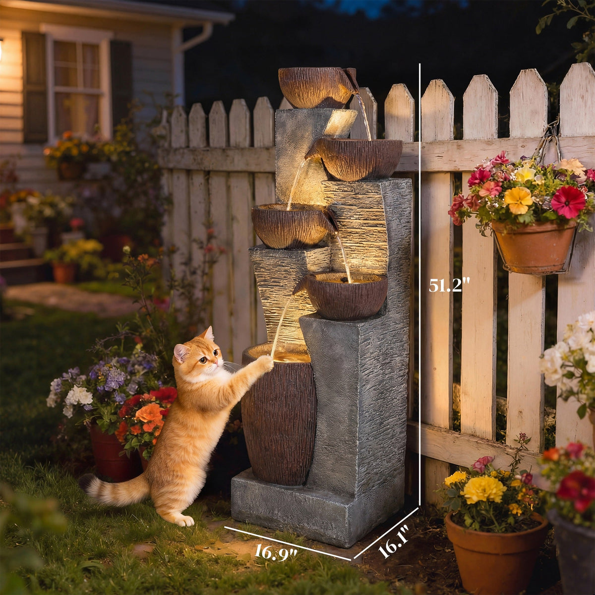 51.2" 5-Tier Water Fountain with LED Lights and Adjustable Flow, Gray/Brown — product view 5
