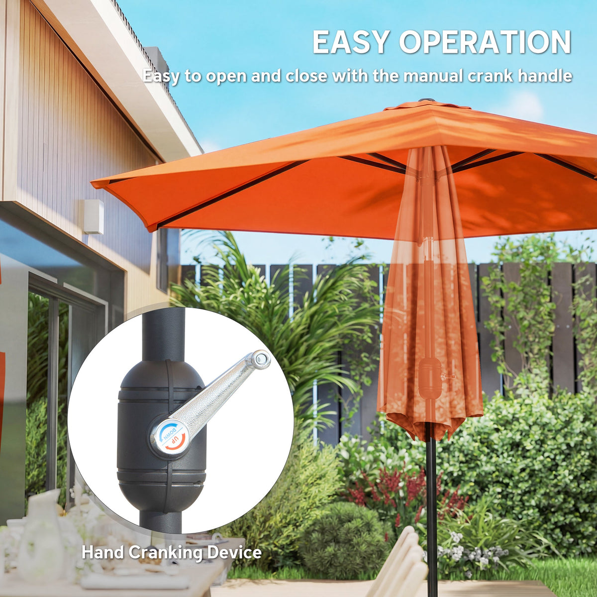 2.6 m Garden Parasol with Tilt, Crank, Vent & Aluminium Pole, Orange — product view 6