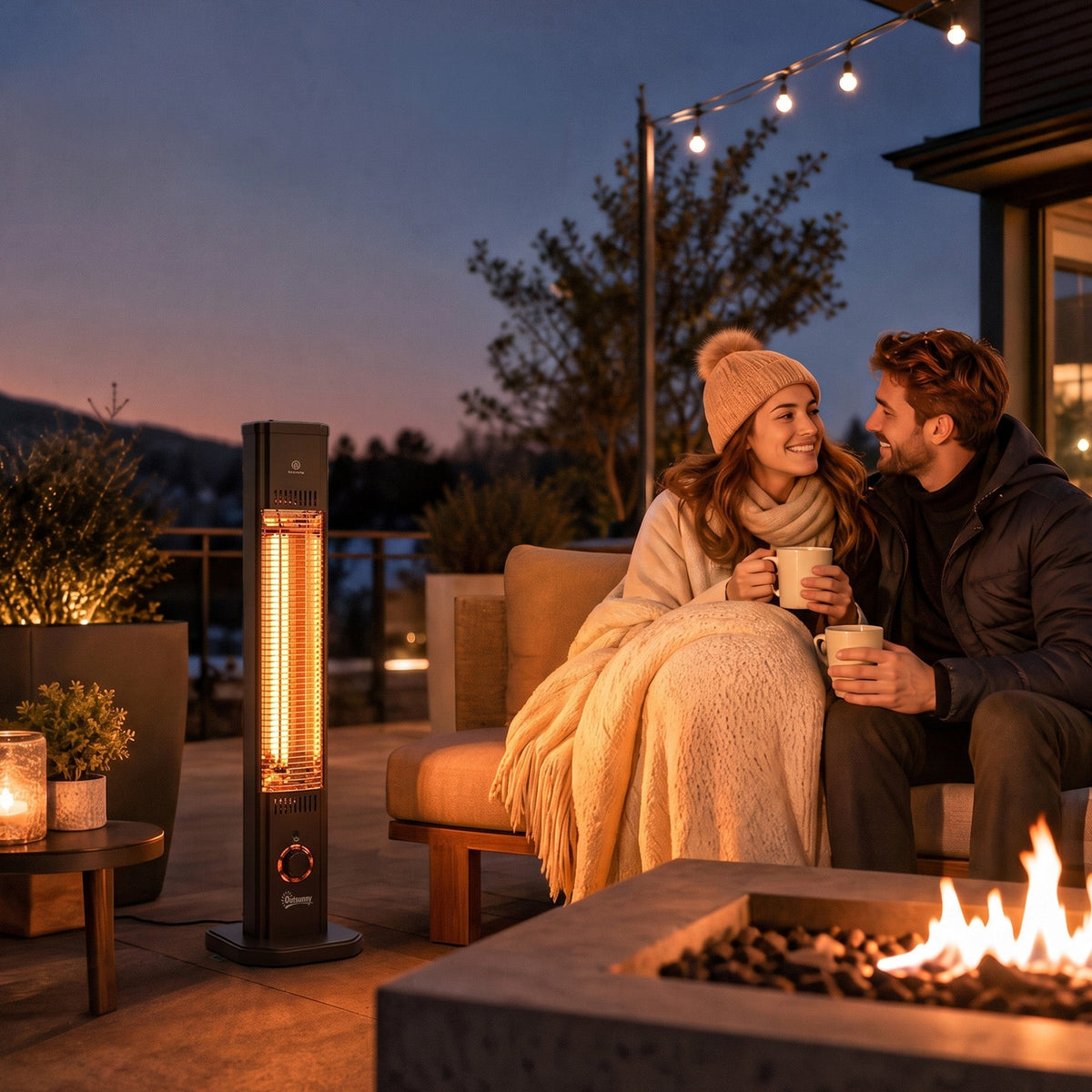 2000 W IR Patio Heater with Cover, Wall or Freestanding, Knob & Remote, Black — product view 4