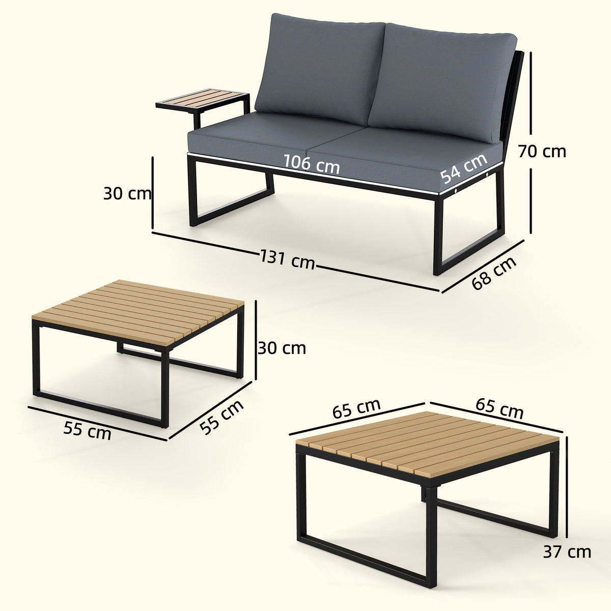 4 Seater Rattan Corner Sofa Set with 2 Nesting Tables, Teak — product view 5