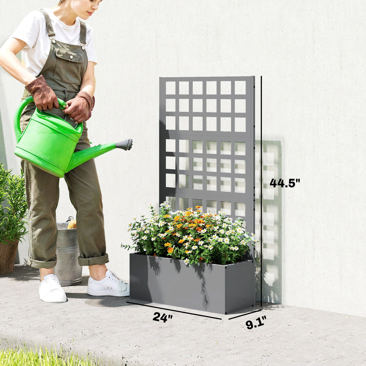 24" x 9" x 44.5" Raised Garden Bed with Trellis and Drainage, Gray — product view 5