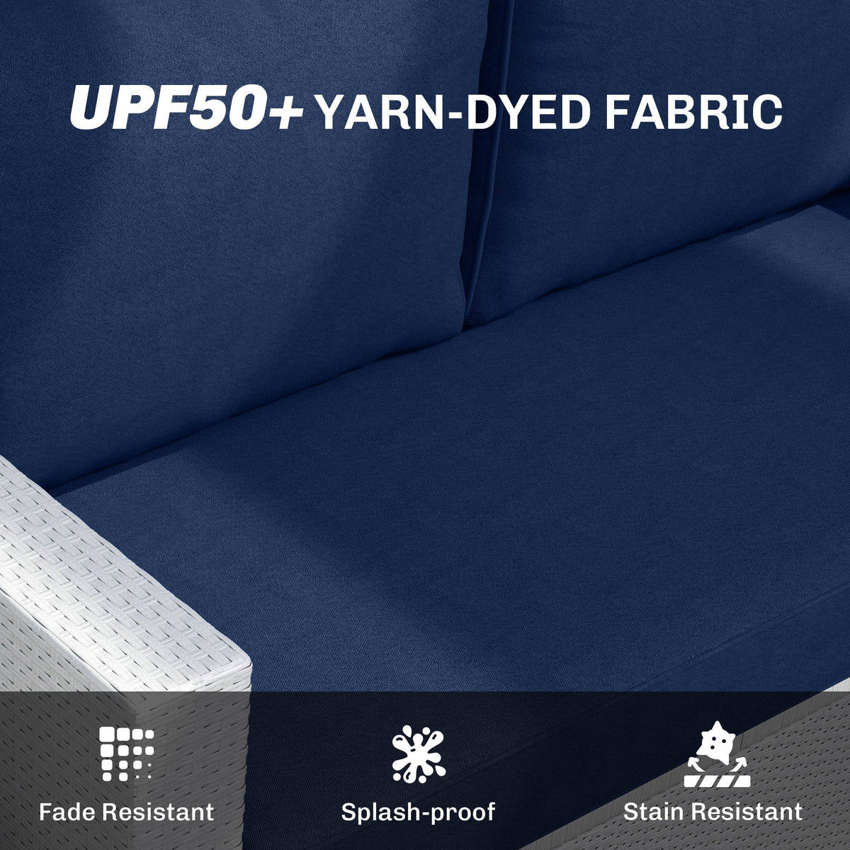 2 Seater Outdoor Seat Cushions with Backrest, Navy Blue — product view 7