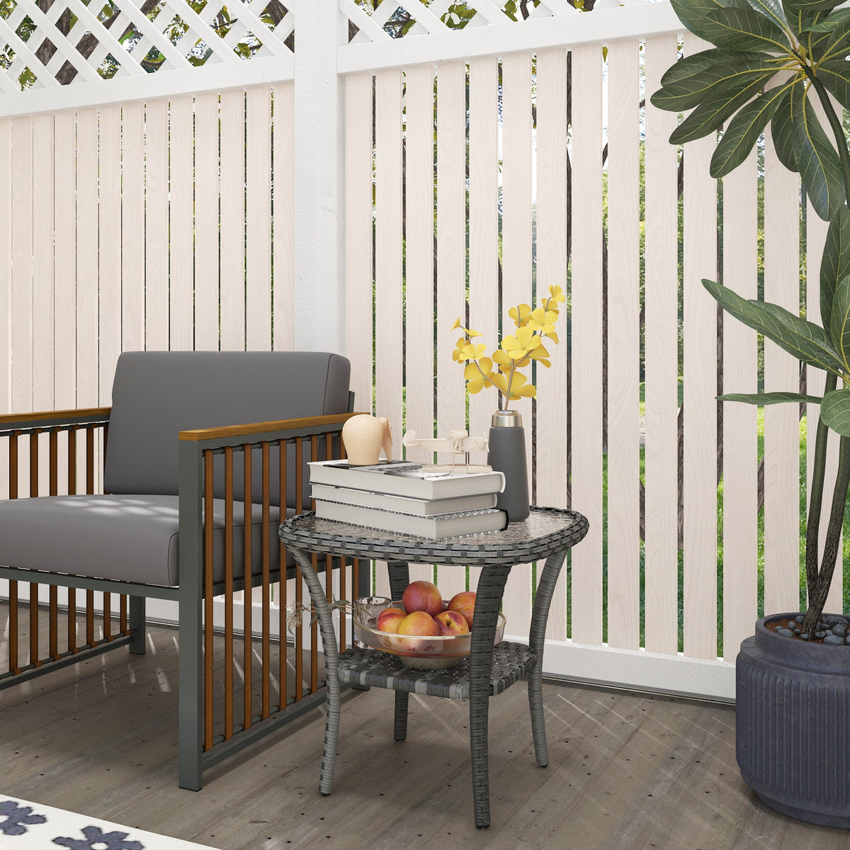 Rattan Coffee Table with Storage Shelf and Glass Top, Mixed Grey — product view 4